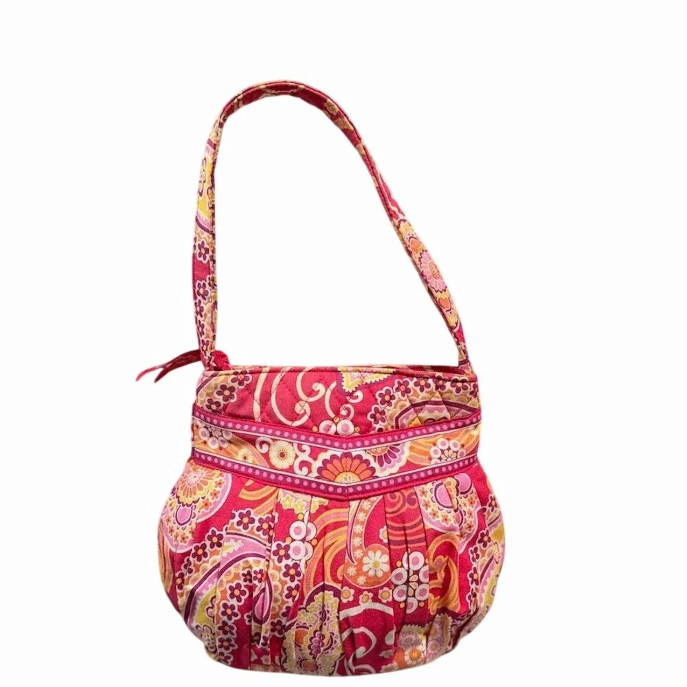 Vera Bradley Hannah Bucket Purse Shoulder Bag Raspberry Fizz Pink Paisley